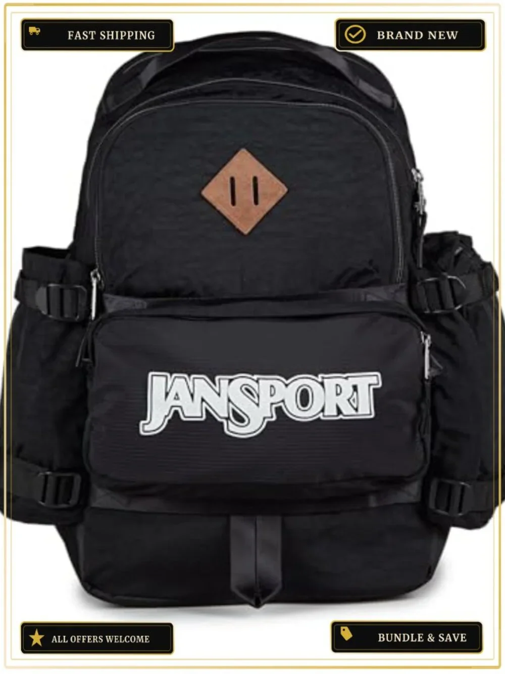 Durable JanSport Daypack Backpack with Laptop Sleeve, Water Bottle Pockets, 34L
